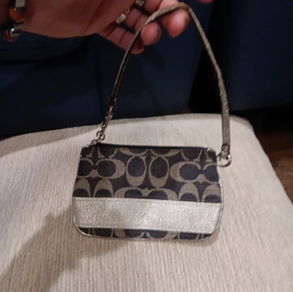 Vintage Coach Black and Silver Wristlet
